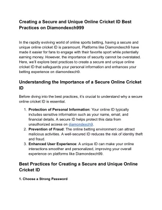 creating a secure and unique online cricket