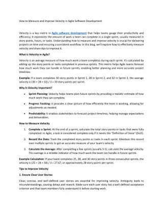 how to measure and improve velocity in agile