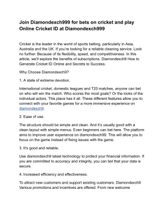 Join Diamondexch999 for bets on cricket and play Online Cricket ID at Diamondexch999