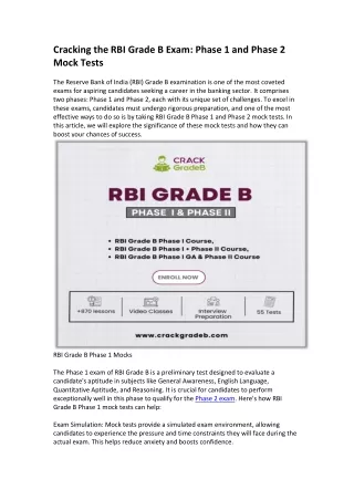 Cracking the RBI Grade B Exam Phase 1 and Phase 2 Mock Tests