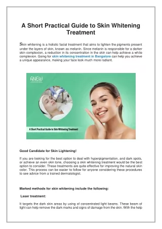 A Short Practical Guide to Skin Whitening Treatment