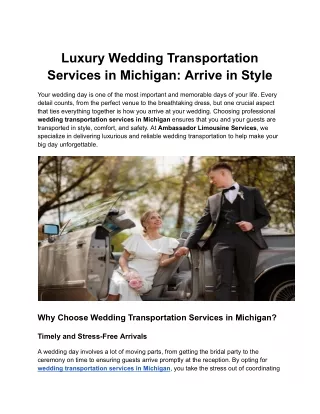 Luxury Wedding Transportation Services in Michigan: Arrive in Style
