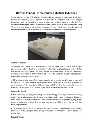 How 3D Printing is Transforming Multiple Industries