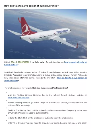 How do I talk to a live person at Turkish Airlines