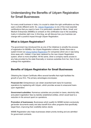 Understanding the Benefits of Udyam Registration for Small Businesses