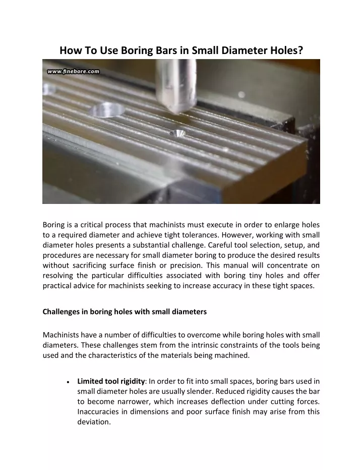 how to use boring bars in small diameter holes