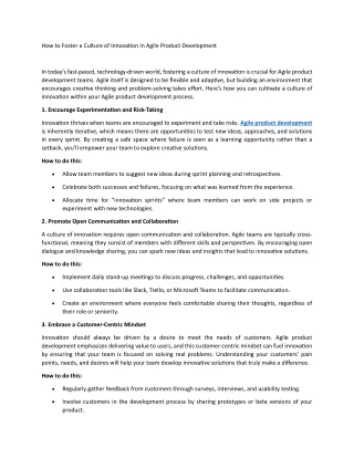 how to foster a culture of innovation in agile