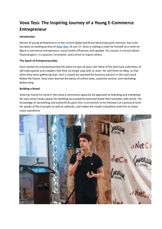 Vova Tess: The Inspiring Journey of a Young E-Commerce Entrepreneur