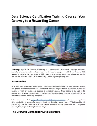 Data Science Certification Training Course - Your Gateway to a Rewarding Career