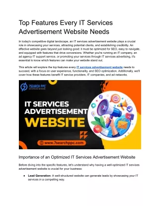 Top Features Every IT Services Advertisement Website Needs