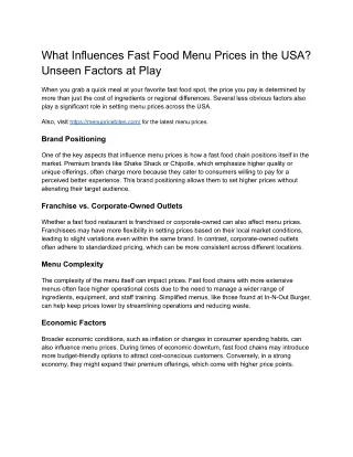 What Influences Fast Food Menu Prices in the USA