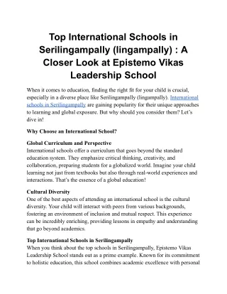 Top International Schools in Serilingampally (lingampally) _ A Closer Look at Epistemo Vikas Leadership School