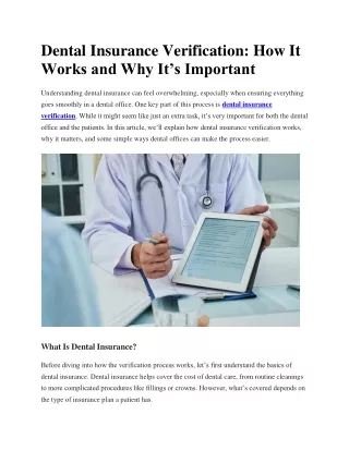 dental insurance verification how it works