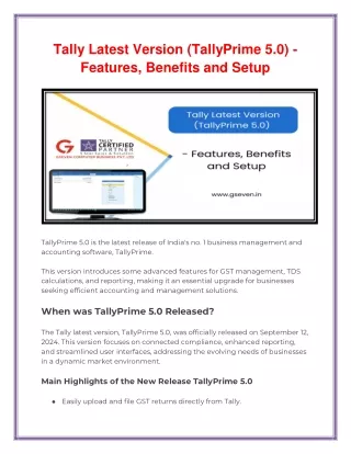 Tally Latest Version (TallyPrime 5.0) - Features, Benefits and Setup