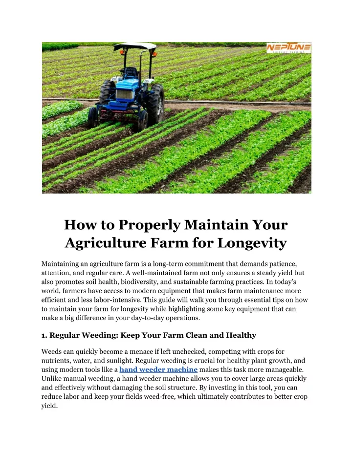 how to properly maintain your agriculture farm