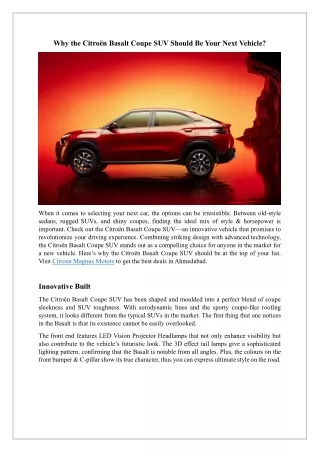 Why the Citroën Basalt Coupe SUV Should Be Your Next Vehicle