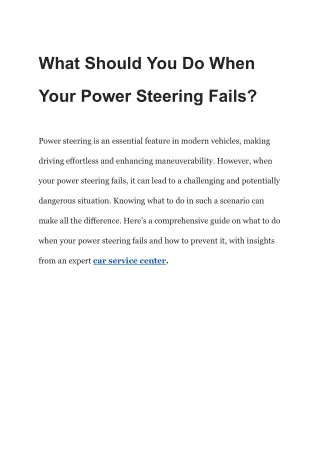 What Should You Do When Your Power Steering Fails