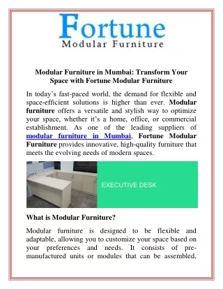 Modular Furniture in Mumbai Transform Your Space with Fortune Modular Furniture