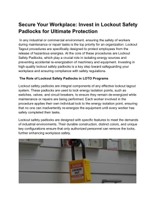 Secure Your Workplace: Invest in Lockout Safety Padlocks for Ultimate Protection