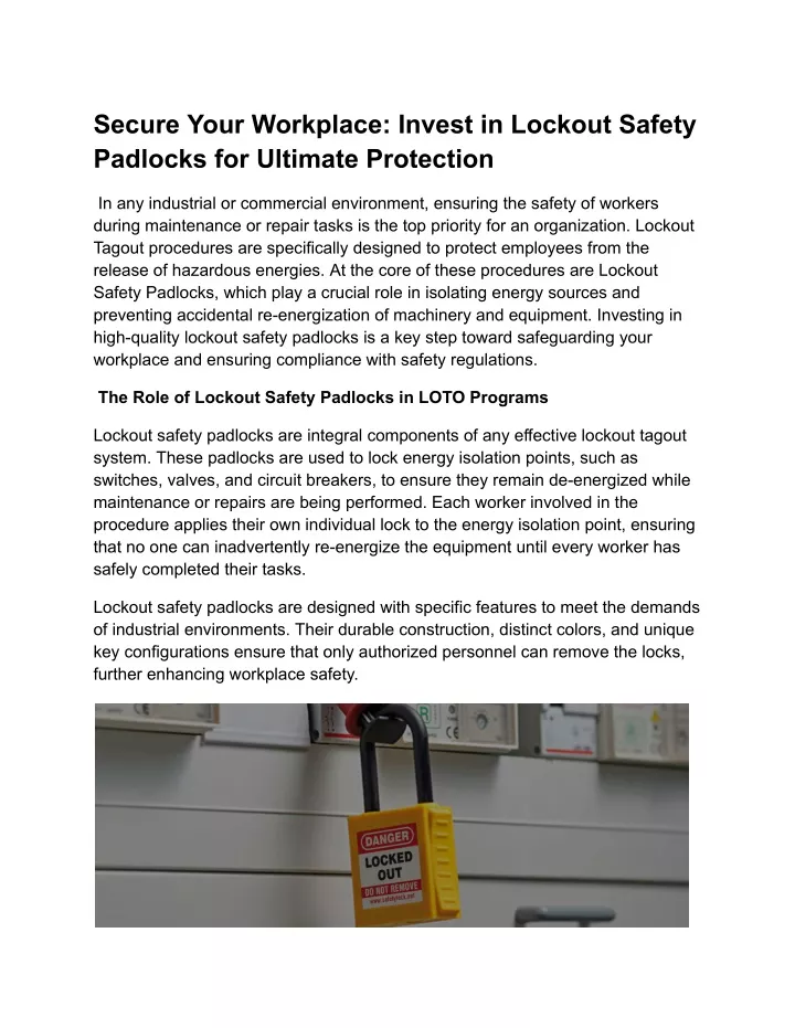 secure your workplace invest in lockout safety