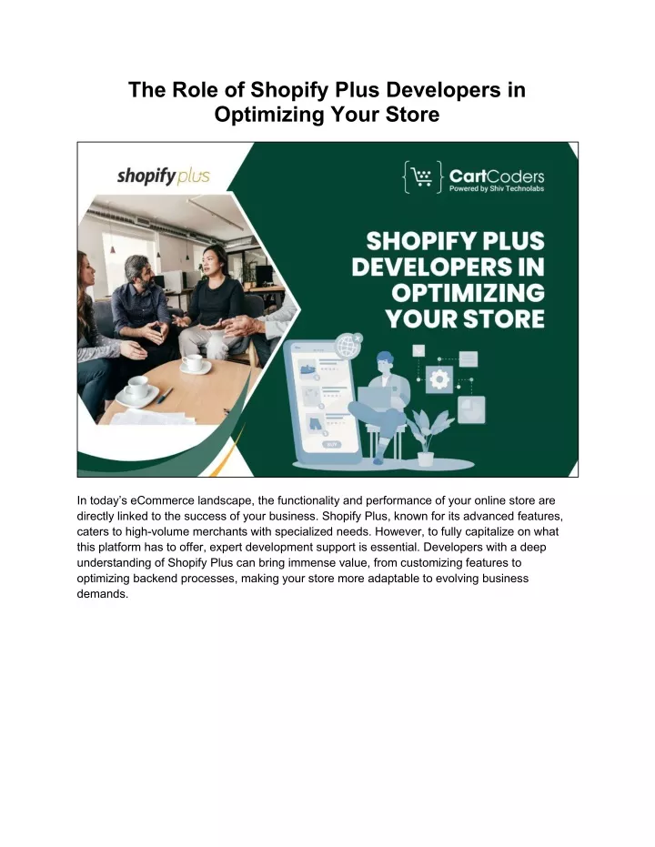 the role of shopify plus developers in optimizing