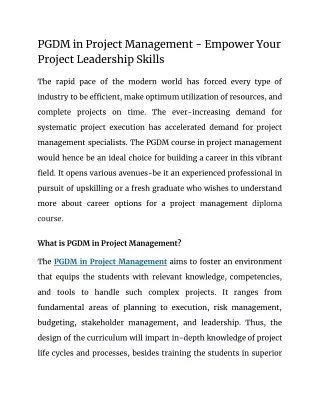 PGDM in Project Management - Empower Your Project Leadership Skills