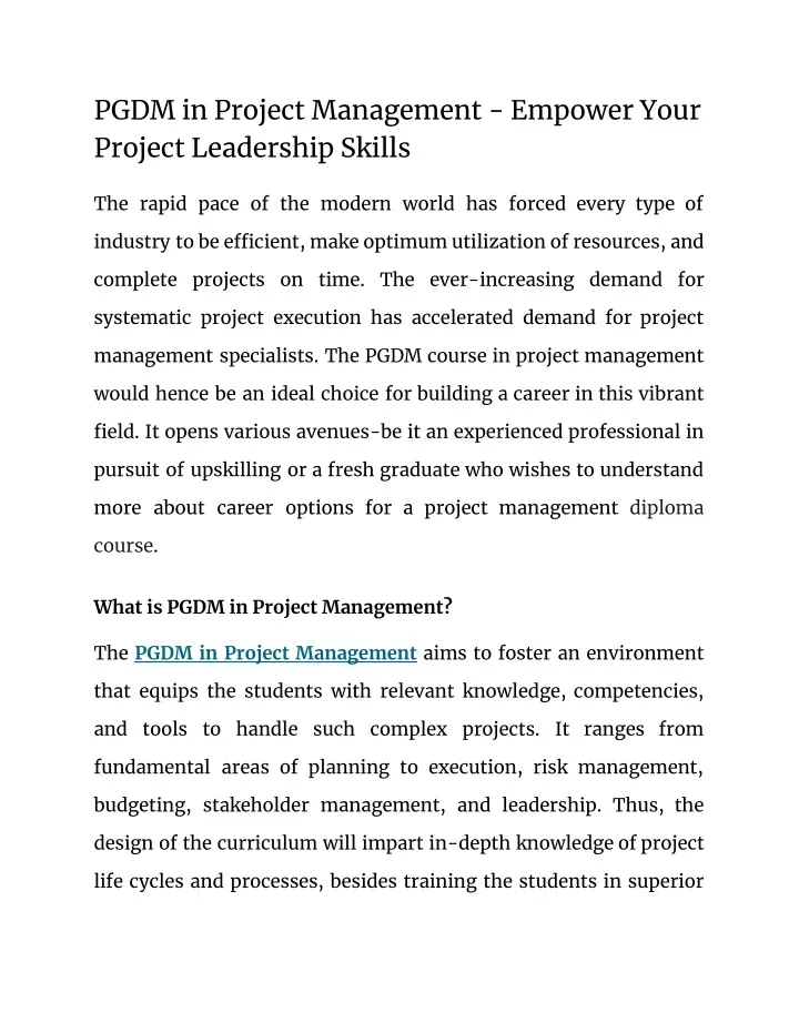 pgdm in project management empower your project