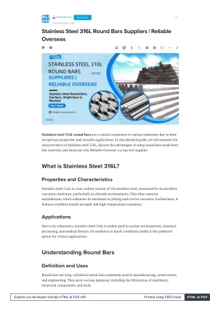 Stainless Steel 316L Round Bars Suppliers  Reliable Overseas
