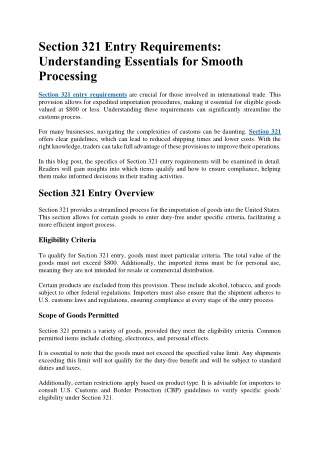 Section 321 Entry Requirements Understanding Essentials for Smooth Processing