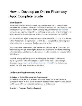 how to develop an online pharmacy app complete