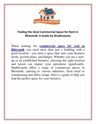 Finding the Ideal Commercial Space for Rent in Bhiwandi A Guide by Shubhvaastu