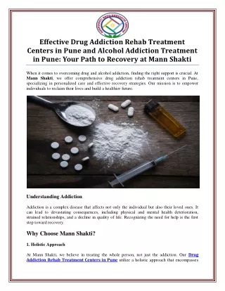 Effective Drug Addiction Rehab Treatment Centers in Pune