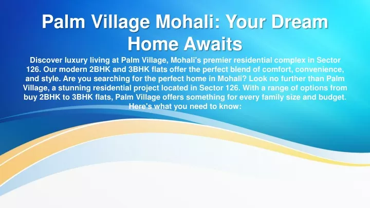 palm village mohali your dream home awaits