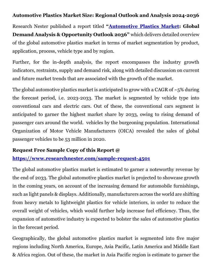 automotive plastics market size regional outlook