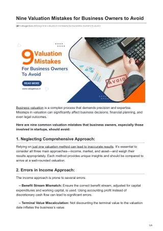 Nine Valuation Mistakes for Business Owners to Avoid