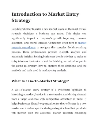 Introduction to Market Entry Strategy | Key Insights for Business Expansion