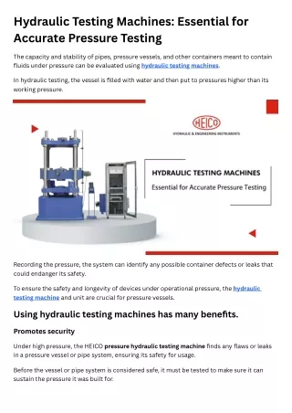 Hydraulic Testing Machines Essential for Accurate Pressure Testing