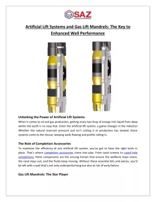 Artificial Lift Systems and Gas Lift Mandrels The Key to Enhanced Well Performance