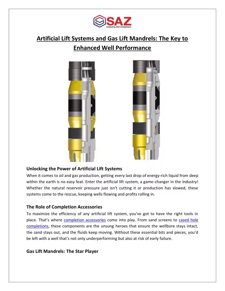 artificial lift systems and gas lift mandrels