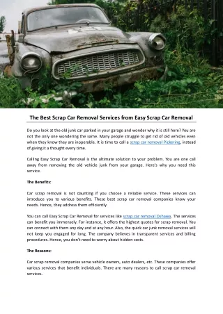 The Best Scrap Car Removal Services from Easy Scrap Car Removal