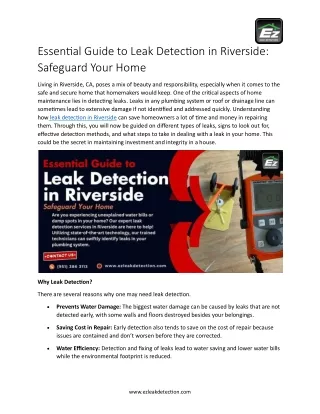 Essential Guide to Leak Detection in Riverside