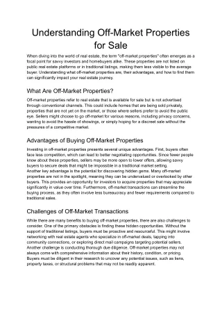 Understanding Off-Market Properties for Sale