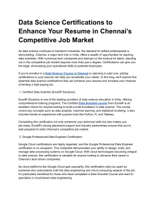 Data Science Certifications to Enhance Your Resume in Chennai’s Competitive Job Market