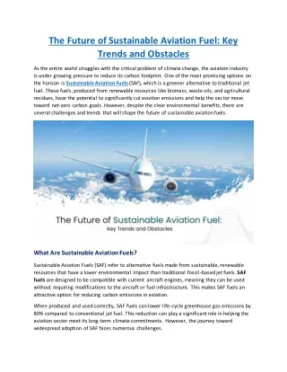 The Future of Sustainable Aviation Fuel
