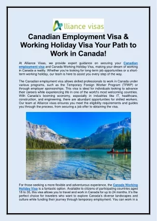 Canadian Employment Visa & Working Holiday Visa Your Path to Work in Canada!