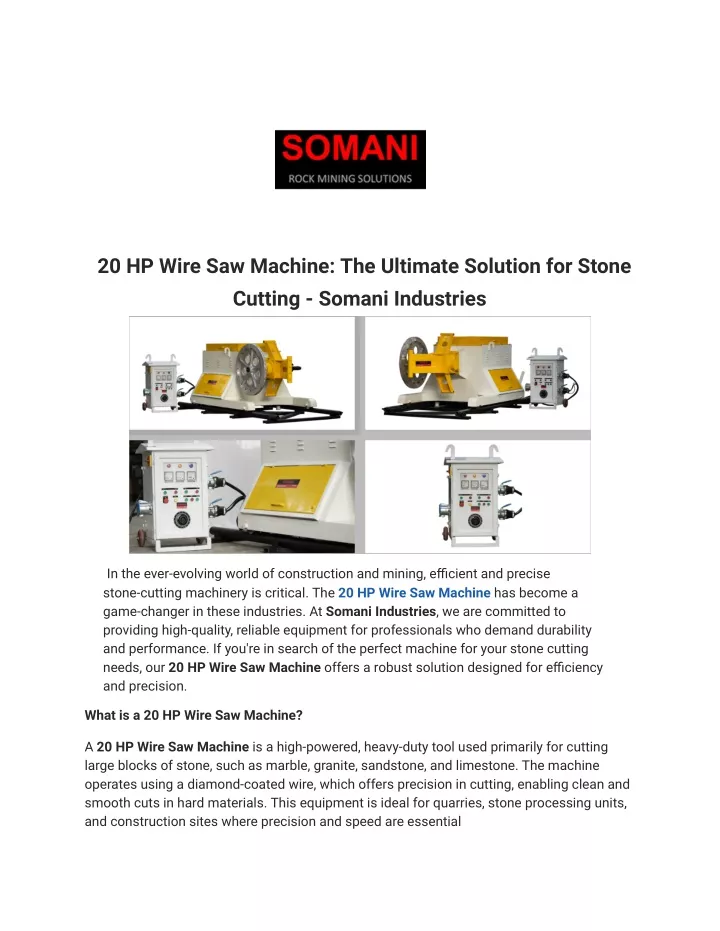 20 hp wire saw machine the ultimate solution