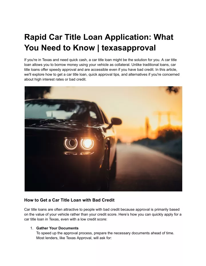 rapid car title loan application what you need