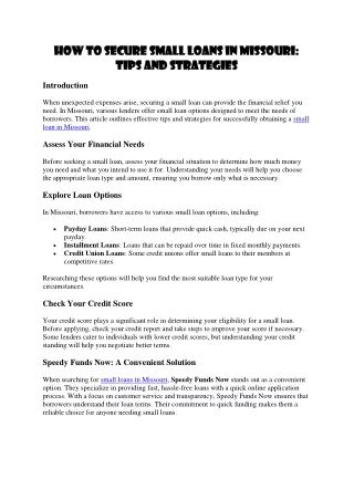 How to Secure Small Loans in Missouri, Tips and Strategies