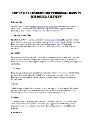 op Online Lenders for Personal Loans in Missouri, A Review