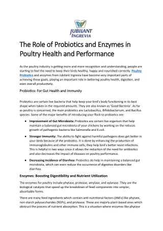 The Role of Probiotics and Enzymes in Poultry Health and Performance